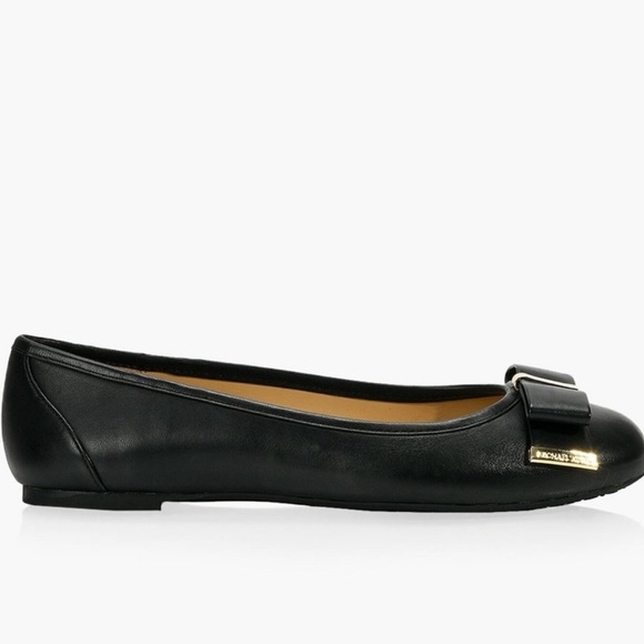 Black Leather Ballerina Flat Shoes Michael Kors Kiera Ballet - Picture 2 of 6